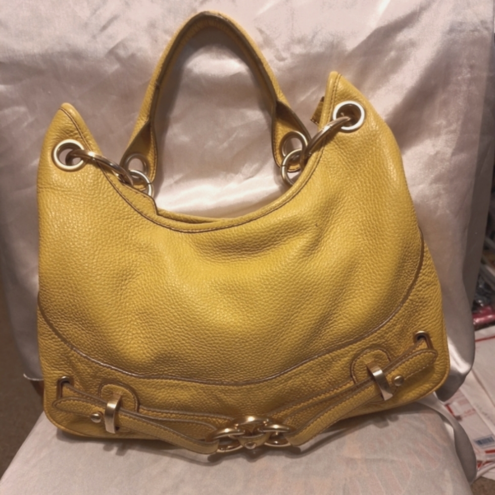 Wilson Leather yellow pebbled leather shoulder bag 14x8